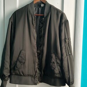 H&M Dark Green Satin Bomber Jacket